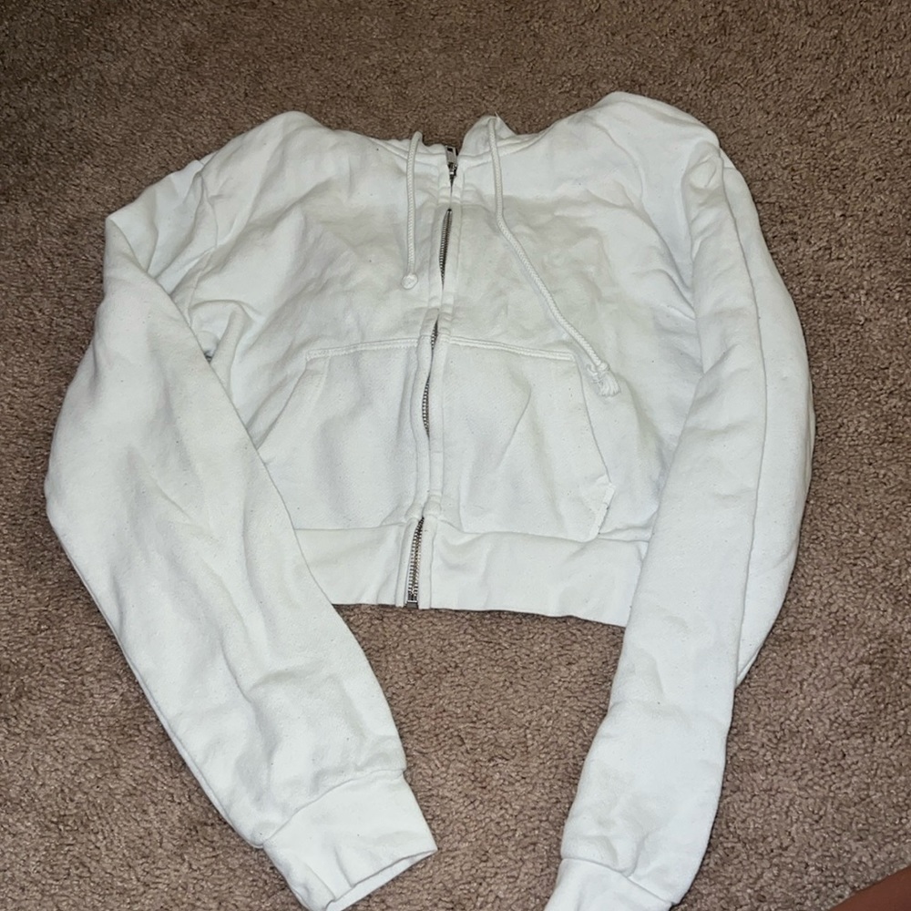 brandy melville white cropped zip up hoodie